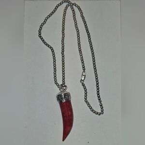 Timeless Italian Good Luck Horn Necklace Sterling Silver And Natural Red Coral